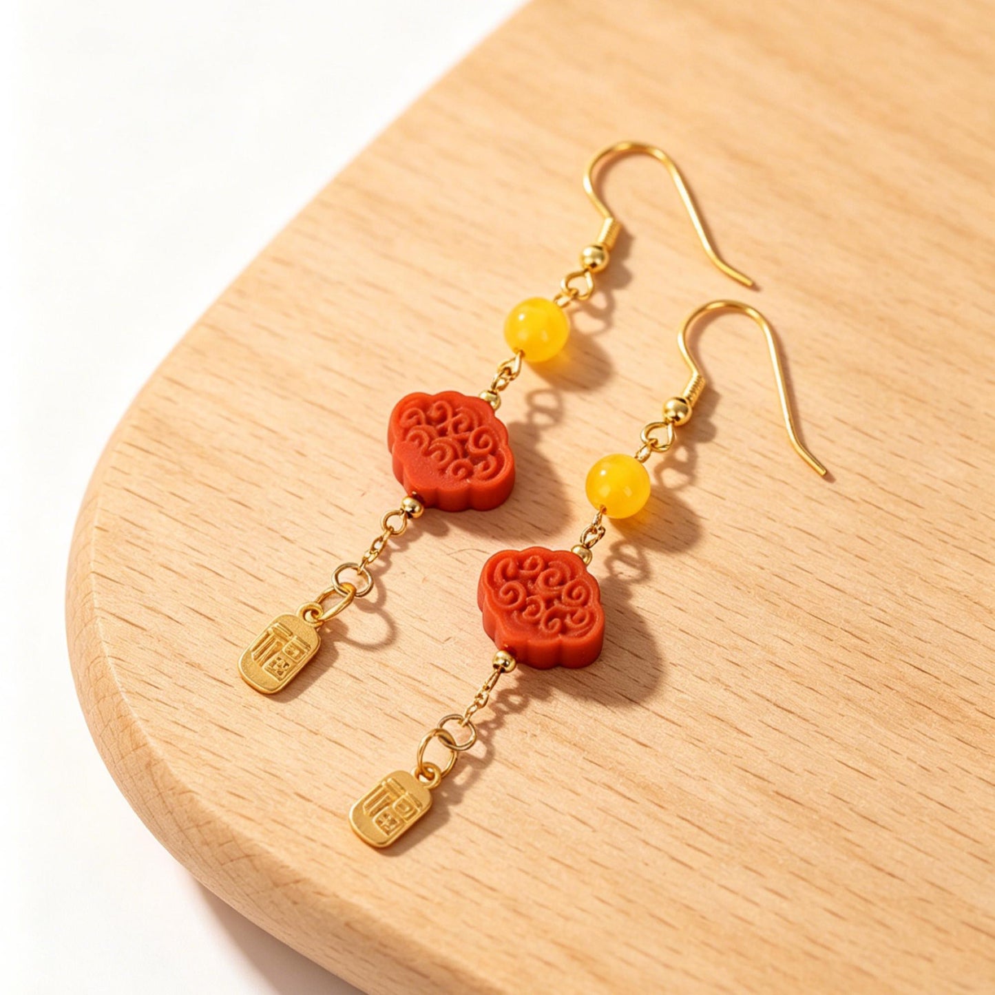 ZenWuxiang Southern Red Agate Auspicious Cloud Earrings | S925 Silver Gold-Plated Fu Charm Dangle Oriental Jewelry