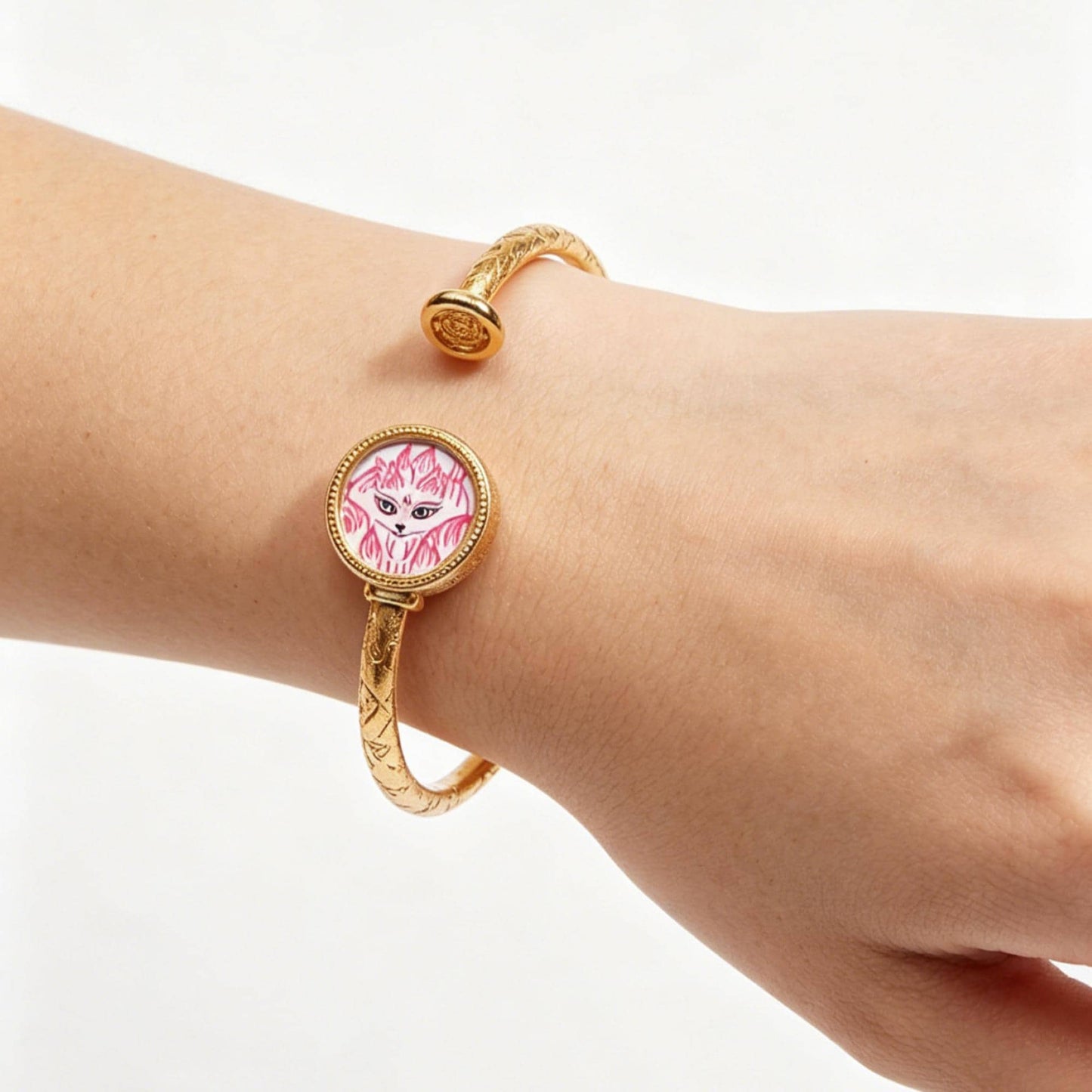 ZenWuxiang Tibetan Zashi Lhamo & Fox Spirit Bangle | Adjustable Copper Bracelet Hand-Painted Mineral Art Amulet
