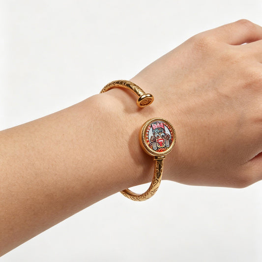 ZenWuxiang Tibetan Zashi Lhamo & Fox Spirit Bangle | Adjustable Copper Bracelet Hand-Painted Mineral Art Amulet