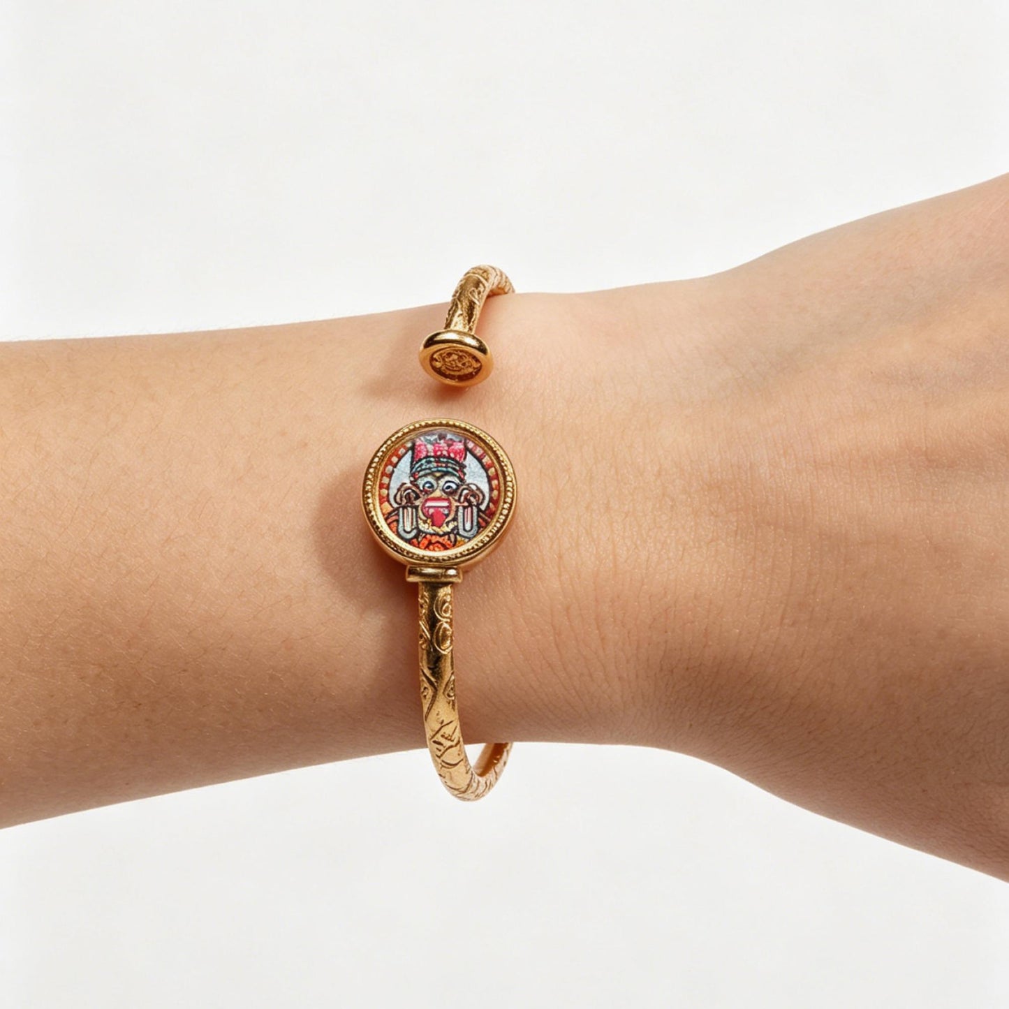 ZenWuxiang Tibetan Zashi Lhamo & Fox Spirit Bangle | Adjustable Copper Bracelet Hand-Painted Mineral Art Amulet