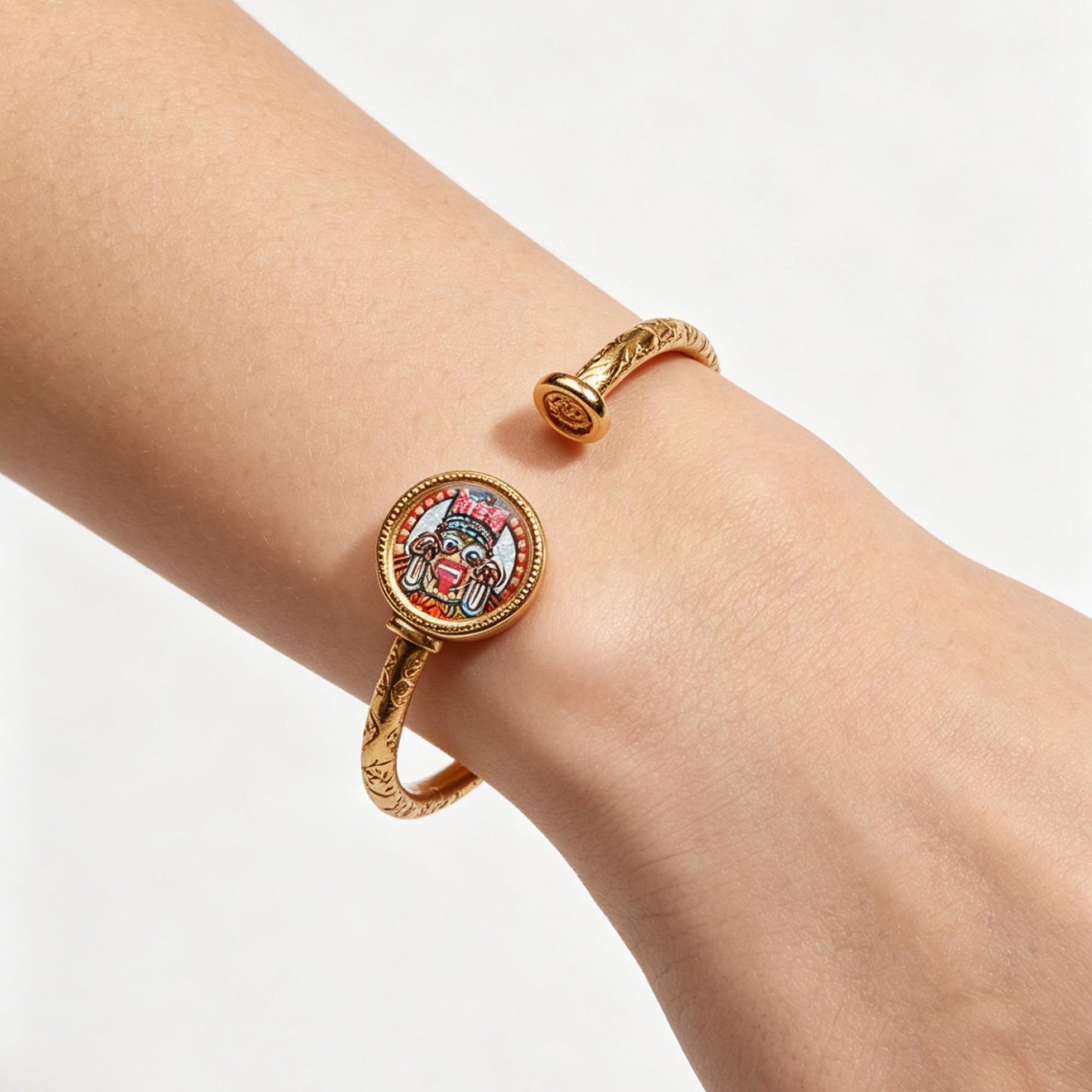 ZenWuxiang Tibetan Zashi Lhamo & Fox Spirit Bangle | Adjustable Copper Bracelet Hand-Painted Mineral Art Amulet
