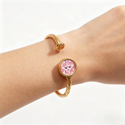 ZenWuxiang Tibetan Zashi Lhamo & Fox Spirit Bangle | Adjustable Copper Bracelet Hand-Painted Mineral Art Amulet
