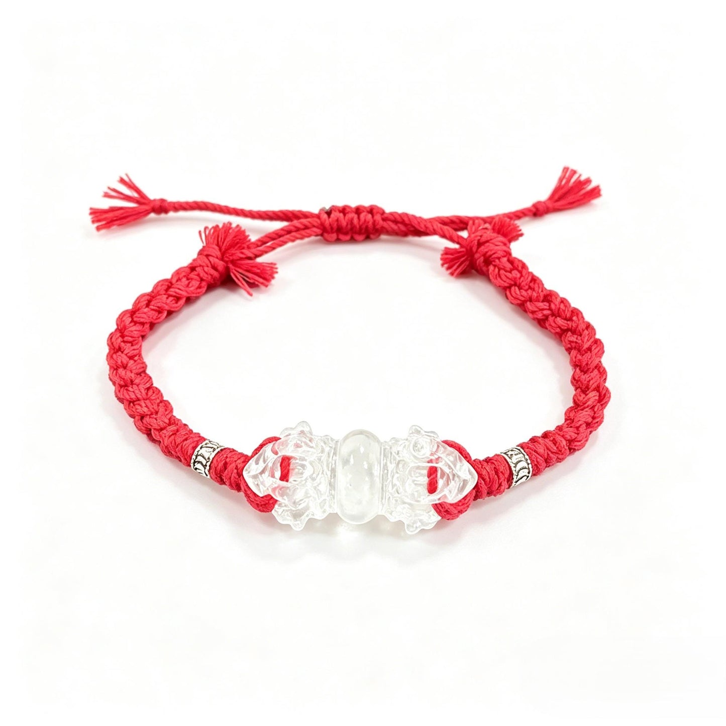 ZenWuxiang Clear Quartz Vajra Bracelet | Hand-Woven Red Cord Tibetan Ritual Charm Amulet