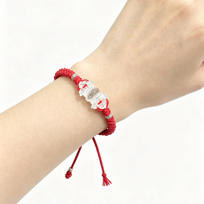 ZenWuxiang Clear Quartz Vajra Bracelet | Hand-Woven Red Cord Tibetan Ritual Charm Amulet