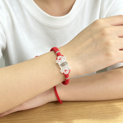 ZenWuxiang Clear Quartz Vajra Bracelet | Hand-Woven Red Cord Tibetan Ritual Charm Amulet