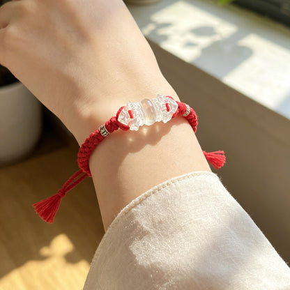 ZenWuxiang Clear Quartz Vajra Bracelet | Hand-Woven Red Cord Tibetan Ritual Charm Amulet