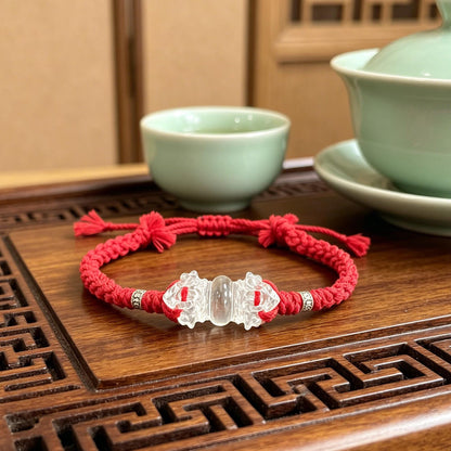 ZenWuxiang Clear Quartz Vajra Bracelet | Hand-Woven Red Cord Tibetan Ritual Charm Amulet