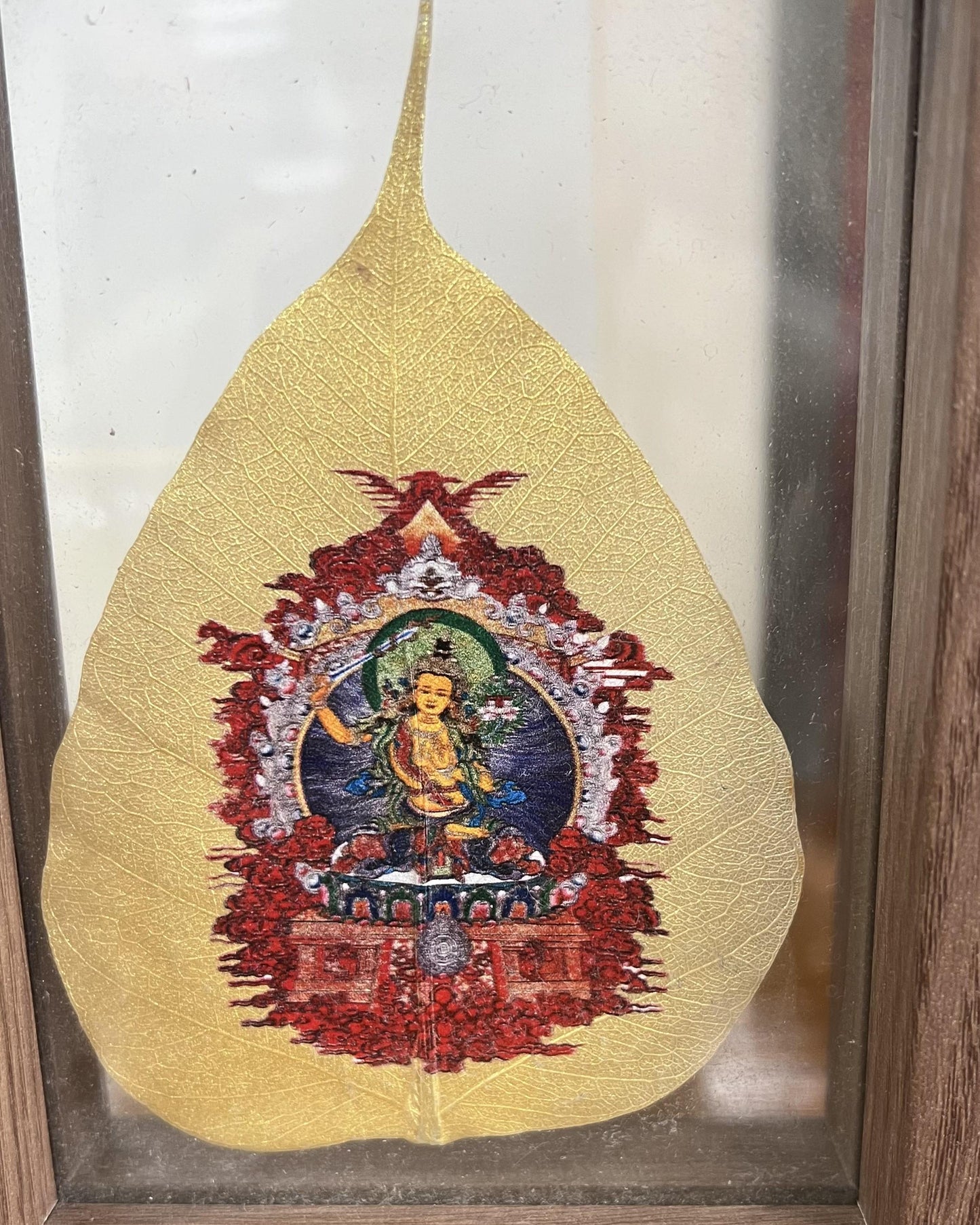 ZenWuxiang Manjushri Thangka Faux Bodhi Leaf Desktop Ornament | Acrylic Floating Frame Zen Desk Decor