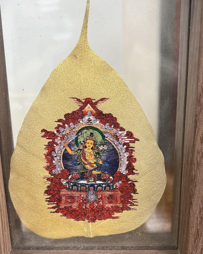 ZenWuxiang Manjushri Thangka Faux Bodhi Leaf Desktop Ornament | Acrylic Floating Frame Zen Desk Decor