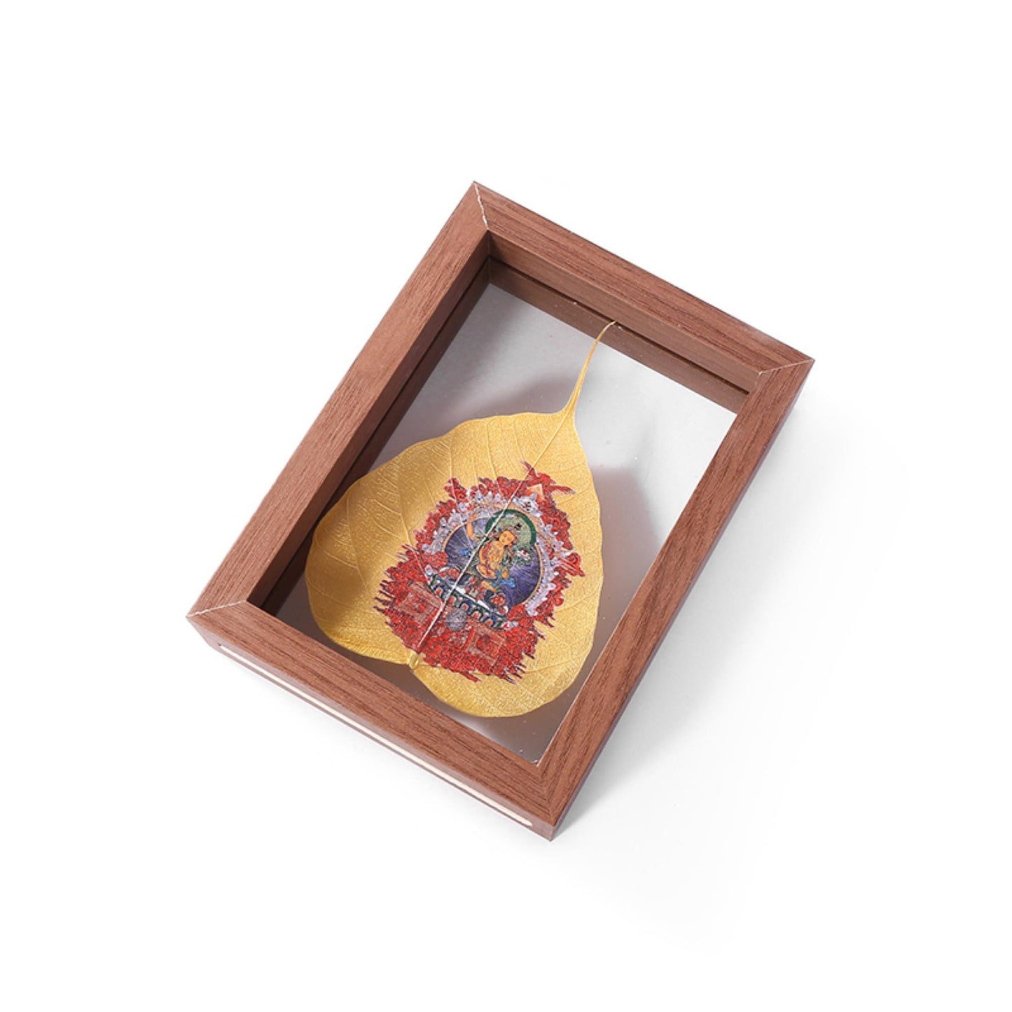ZenWuxiang Manjushri Thangka Faux Bodhi Leaf Desktop Ornament | Acrylic Floating Frame Zen Desk Decor