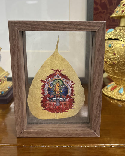 ZenWuxiang Manjushri Thangka Faux Bodhi Leaf Desktop Ornament | Acrylic Floating Frame Zen Desk Decor