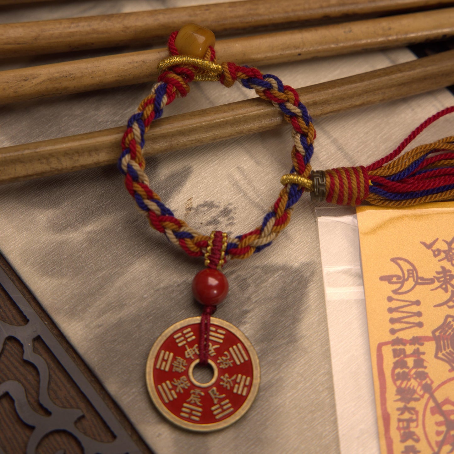 ZenWuxiang Solid Brass Coin Keychain | Vintage Asian Talisman Antique Medallion Carved Charm Key Ring