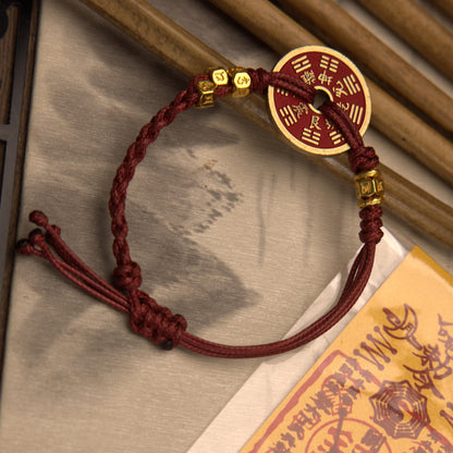 ZenWuxiang 18K Gold Plated Red String Bracelet | Celestial Coin Talisman Adjustable Red Cord Protection Amulet