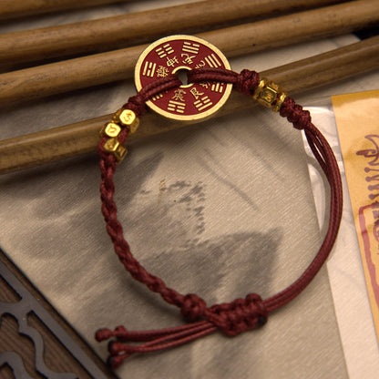 ZenWuxiang 18K Gold Plated Red String Bracelet | Celestial Coin Talisman Adjustable Red Cord Protection Amulet