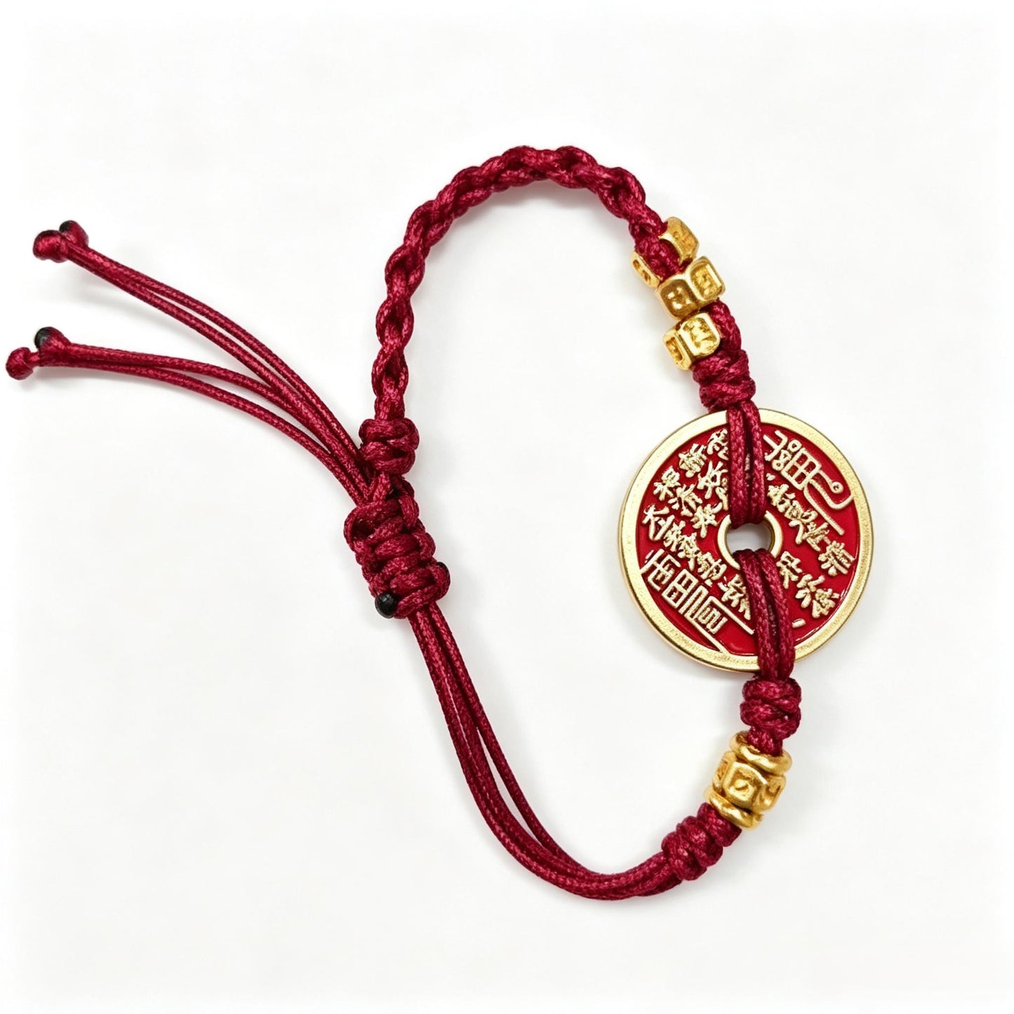 ZenWuxiang 18K Gold Plated Red String Bracelet | Celestial Coin Talisman Adjustable Red Cord Protection Amulet