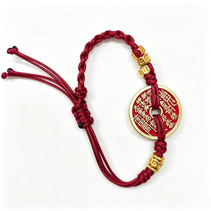 ZenWuxiang 18K Gold Plated Red String Bracelet | Celestial Coin Talisman Adjustable Red Cord Protection Amulet