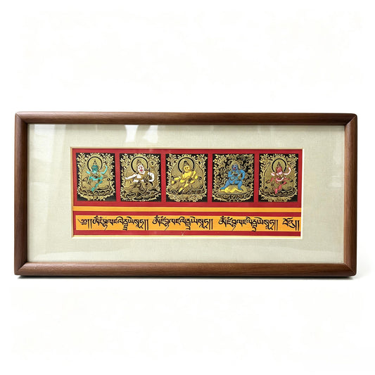 ZenWuxiang 5 Wealth Deities Solid Wood Desk Sculpture | Zen Office Decor & Mindful Housewarming Gift