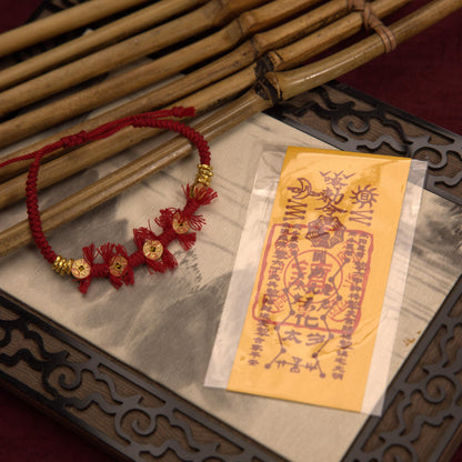 ZenWuxiang S925 Sterling Silver Red String Bracelet | Gold-Plated Coin Charm Enamel Tassel Adjustable Woven Amulet