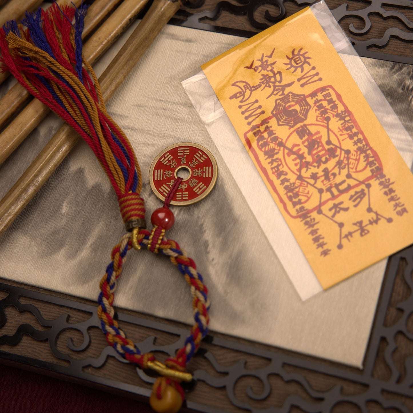 ZenWuxiang Solid Brass Coin Keychain | Vintage Asian Talisman Antique Medallion Carved Charm Key Ring