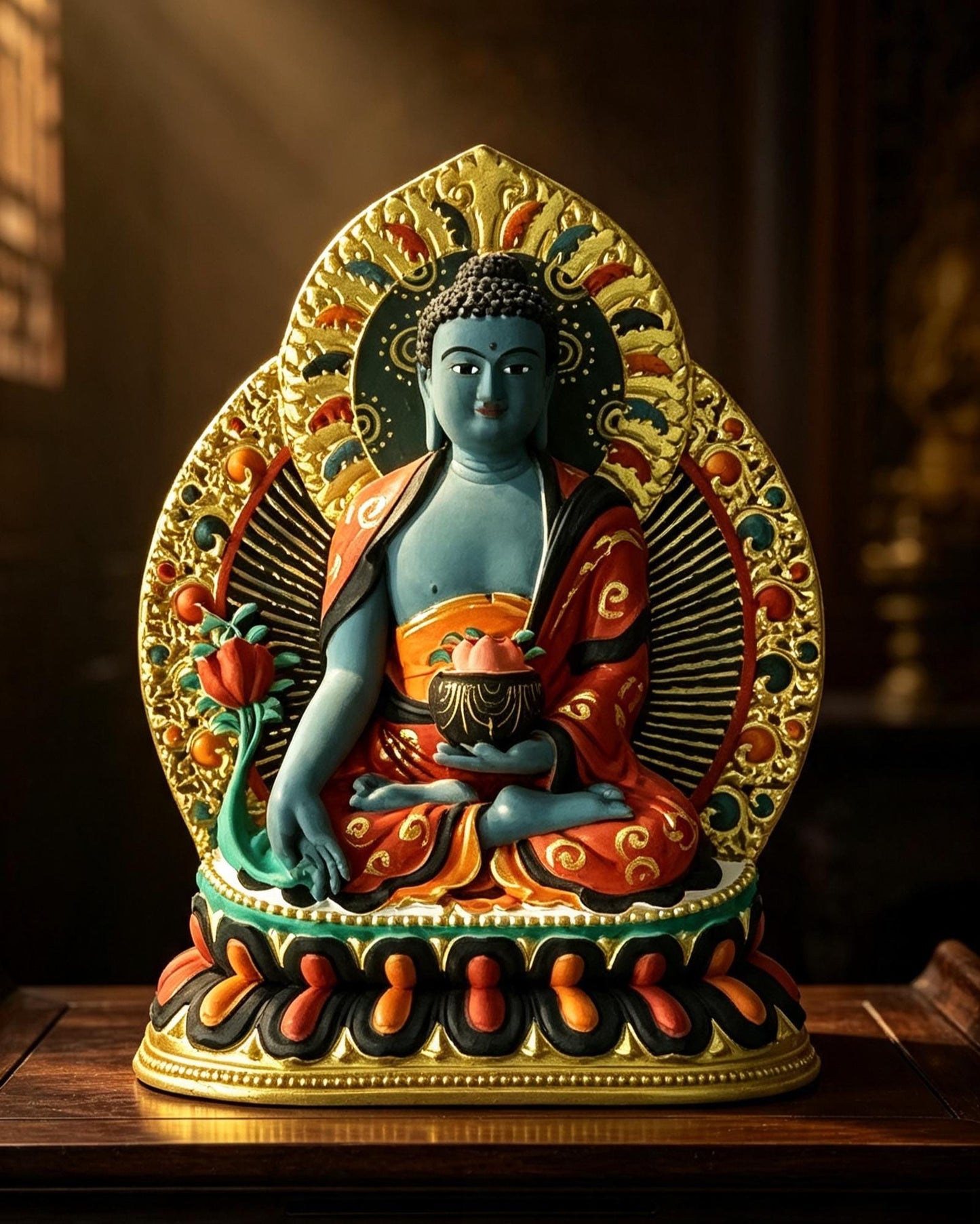 ZenWuxiang Tibetan Tsa Tsa Hand-Painted Relief Plaque | Medicine Buddha, Six-Armed Mahakala & Black Jambhala Sacred Altar Statue