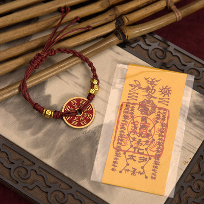 ZenWuxiang 18K Gold Plated Red String Bracelet | Celestial Coin Talisman Adjustable Red Cord Protection Amulet