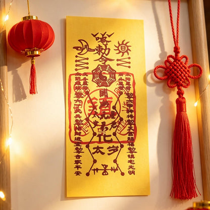 ZenWuxiang Taoist Tai Sui Paper Talisman Card | Chinese Feng Shui Calligraphy Amulet | Wallet & Phone Case Protection
