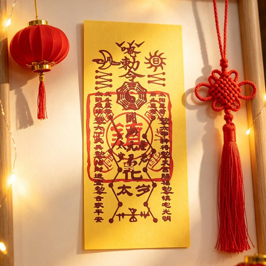 ZenWuxiang Taoist Tai Sui Paper Talisman Card | Chinese Feng Shui Calligraphy Amulet | Wallet & Phone Case Protection