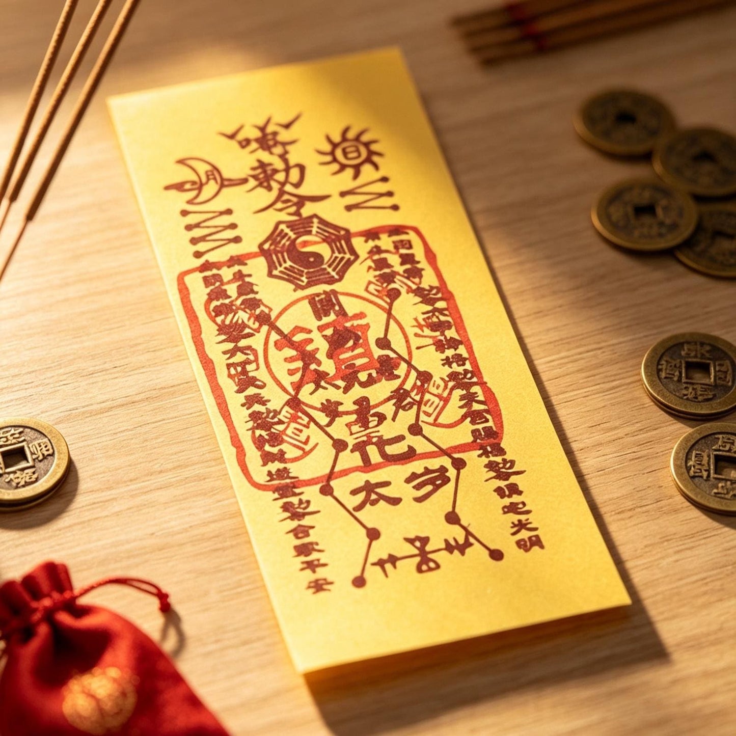 ZenWuxiang Taoist Tai Sui Paper Talisman Card | Chinese Feng Shui Calligraphy Amulet | Wallet & Phone Case Protection