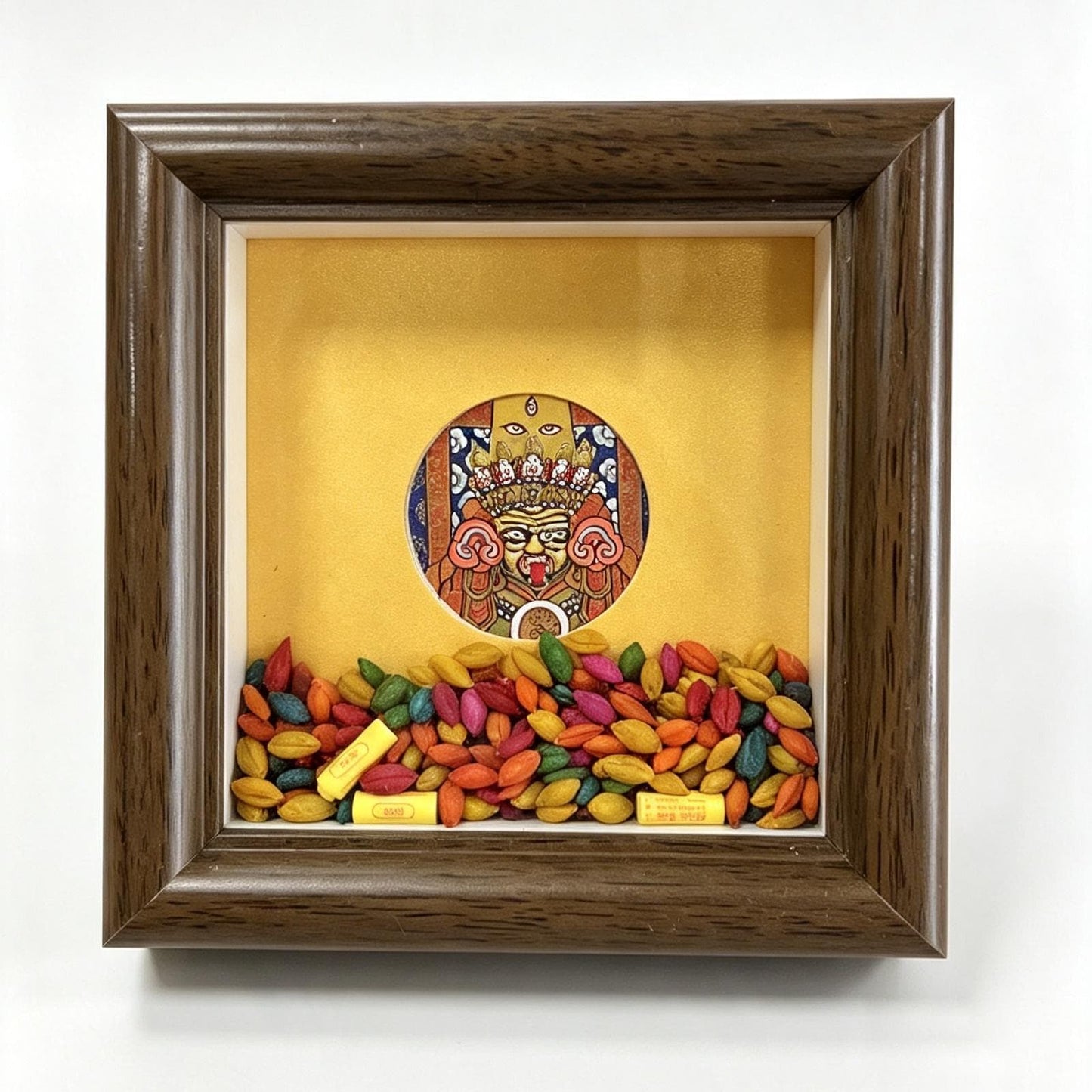 ZenWuxiang Mini Zashi Lhamo Framed Art | Tibetan Goddess of Abundance Palden Lhamo 3.15x3.15 in Solid Wood Desk Display