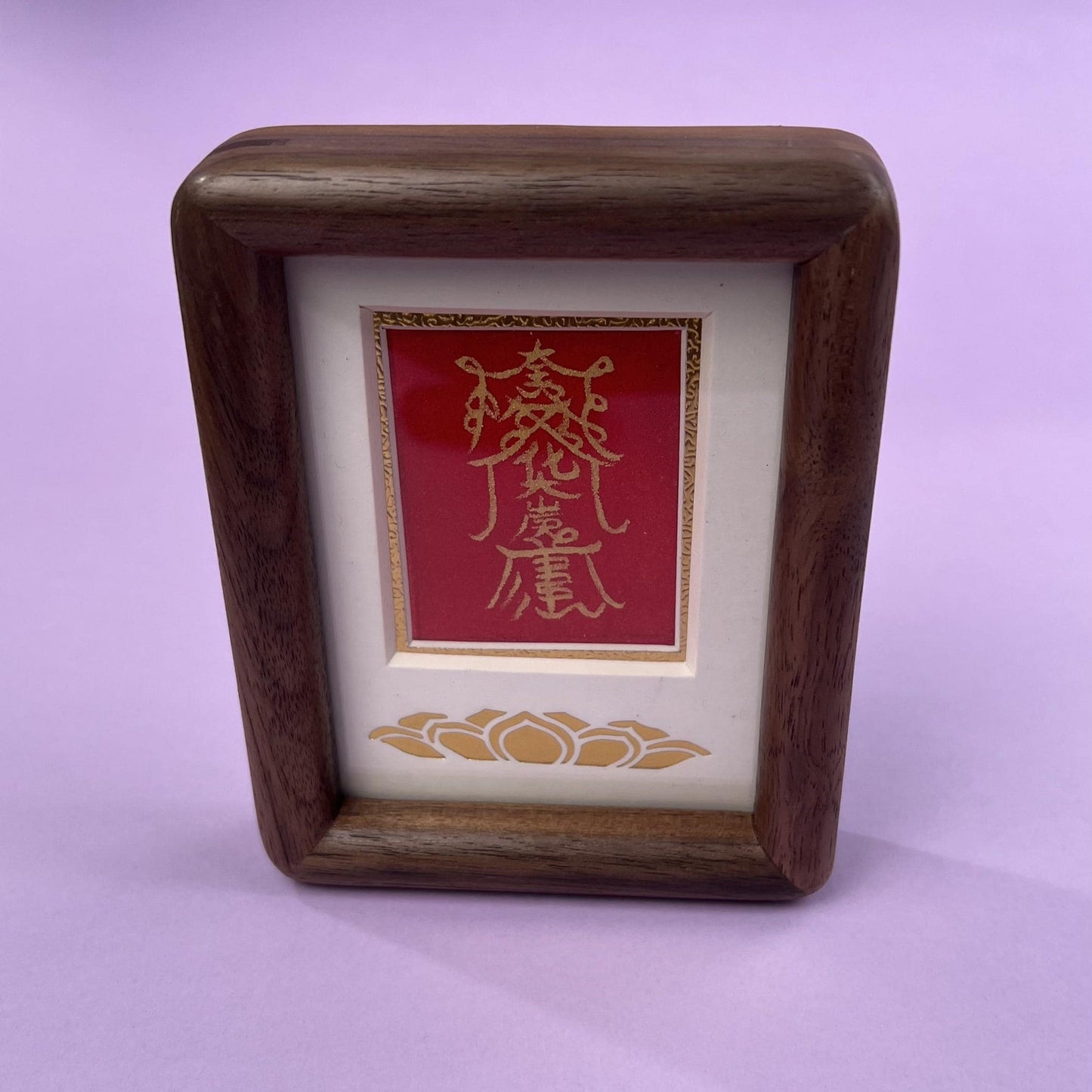 ZenWuxiang Framed Taoist Tai Sui Decree | Solid Walnut Wood Desk Display Gold Foil Crimson Talisman Card