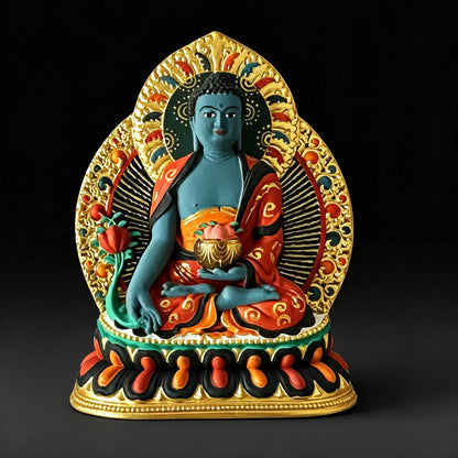 ZenWuxiang Tibetan Tsa Tsa Hand-Painted Relief Plaque | Medicine Buddha, Six-Armed Mahakala & Black Jambhala Sacred Altar Statue