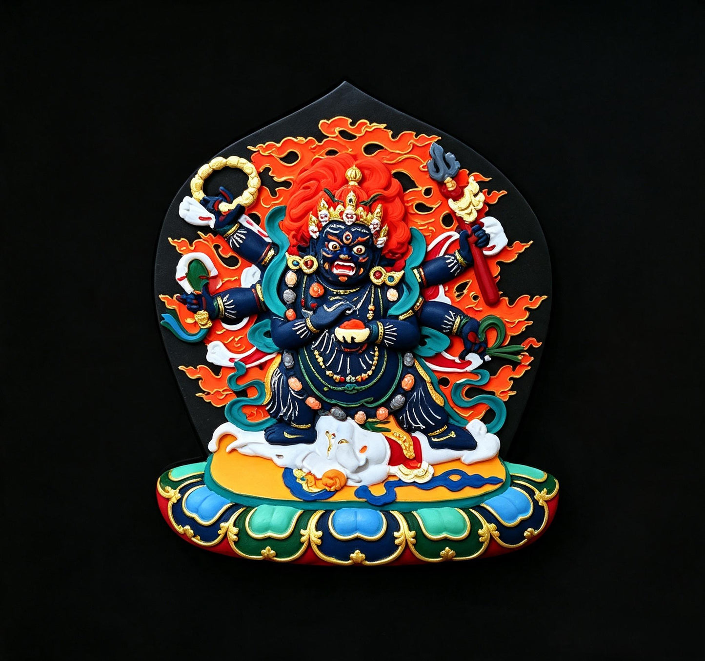 ZenWuxiang Tibetan Tsa Tsa Hand-Painted Relief Plaque | Medicine Buddha, Six-Armed Mahakala & Black Jambhala Sacred Altar Statue