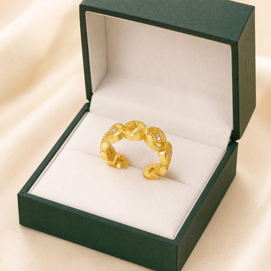ZenWuxiang Wealth Coin Series Gold Fortune Coin Open Ring | 18K Gold Plated • Adjustable CZ Band