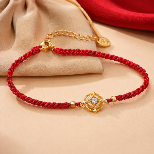 ZenWuxiang Wealth Coin Series Red String Fortune Coin Bracelet | 18K Gold Plated CZ Charm Adjustable Protection & Luck Amulet